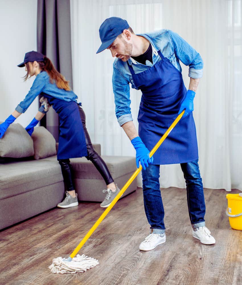 cleaning crew working in house