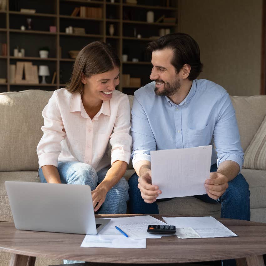 Couple answering financial questions before getting married