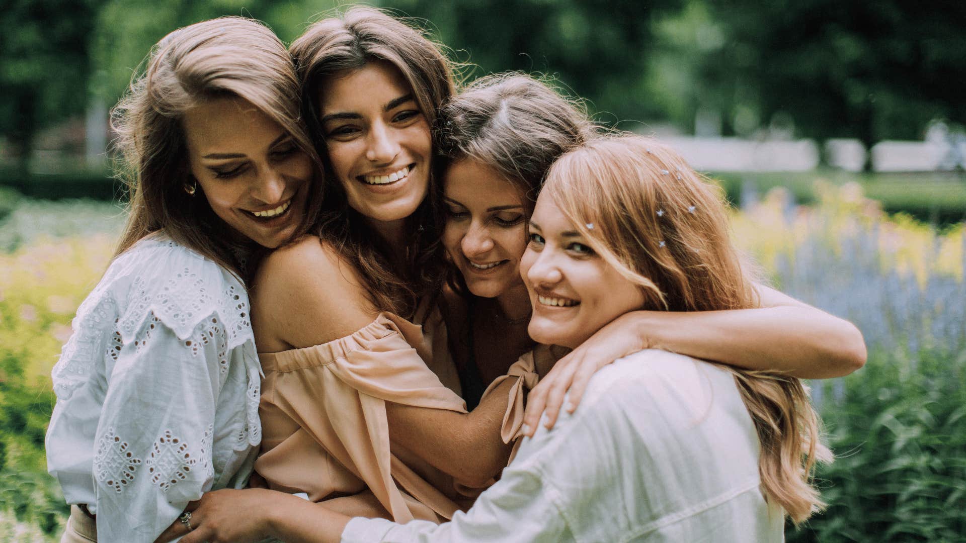 calm woman surrounding herself with friends