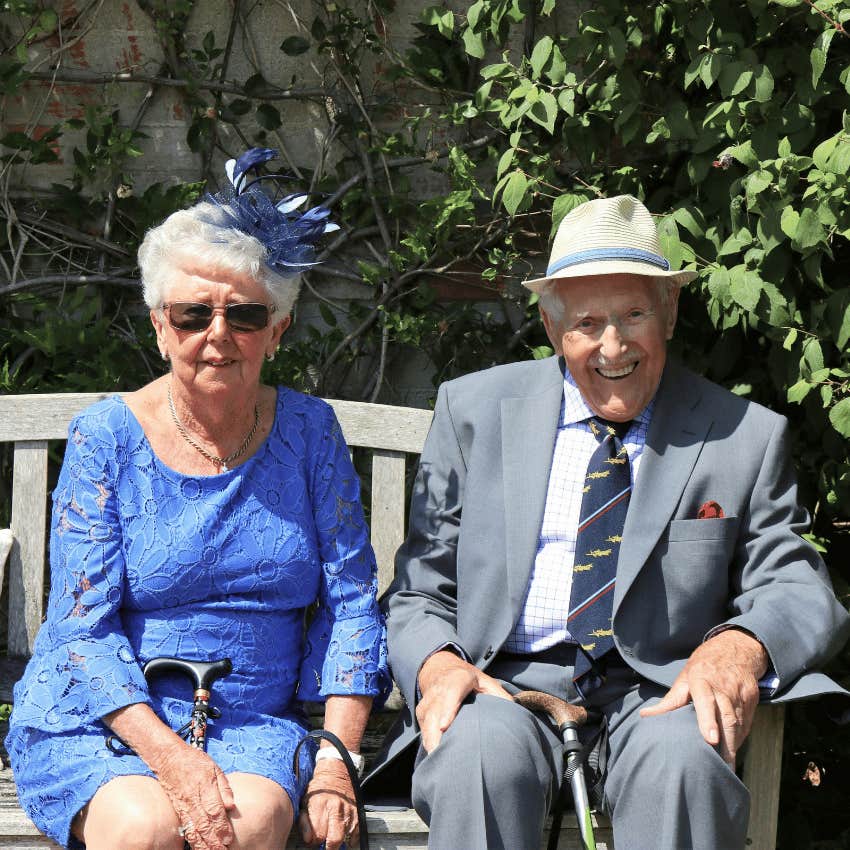 elderly couple on bench