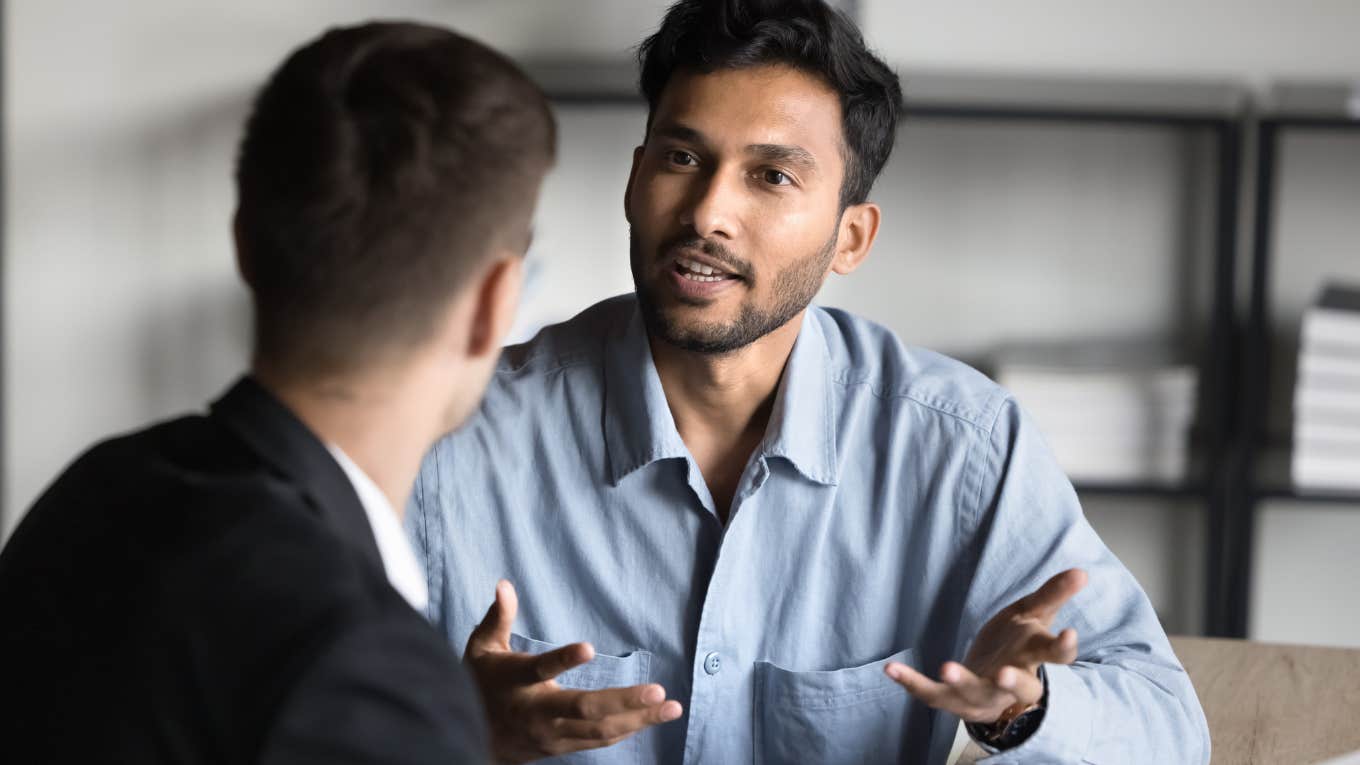 Employee putting in his two weeks in meeting.