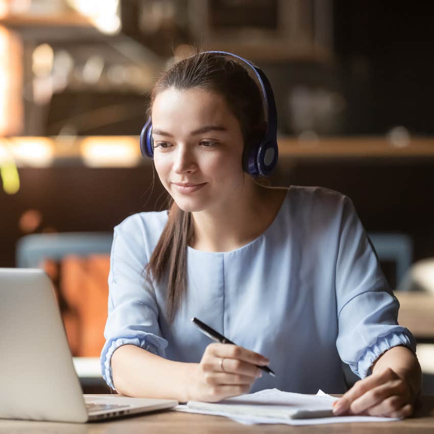 Woman using trick to get work done