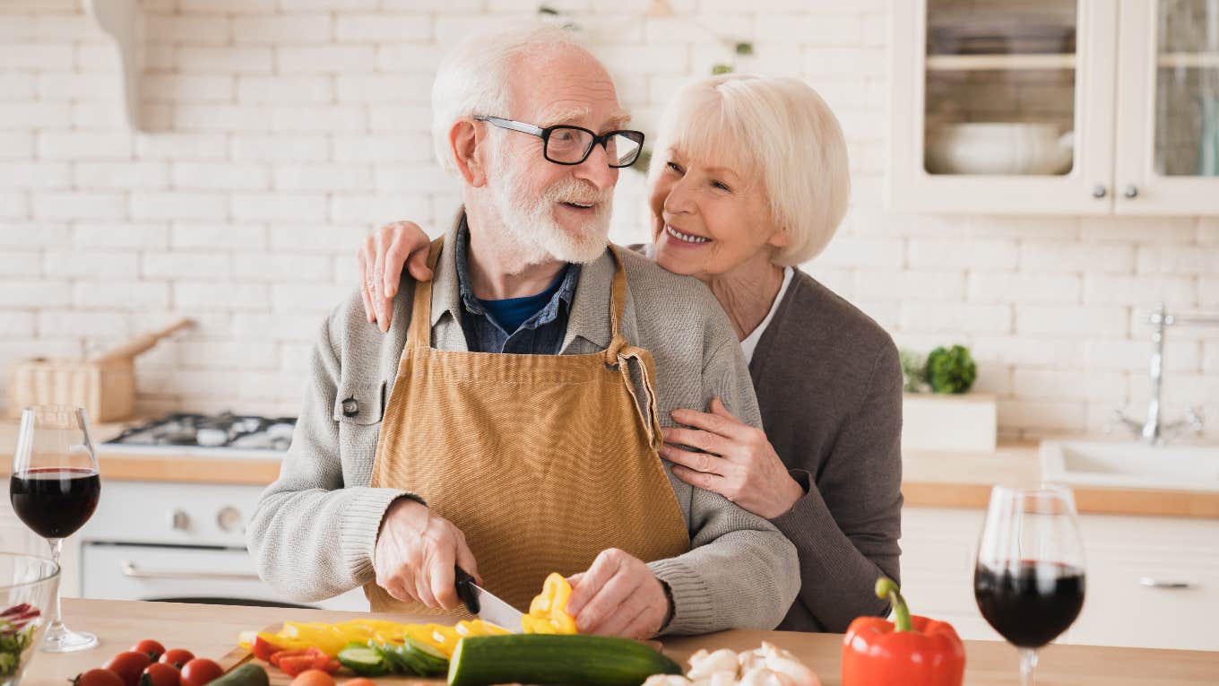 Grandparents cooking dinner