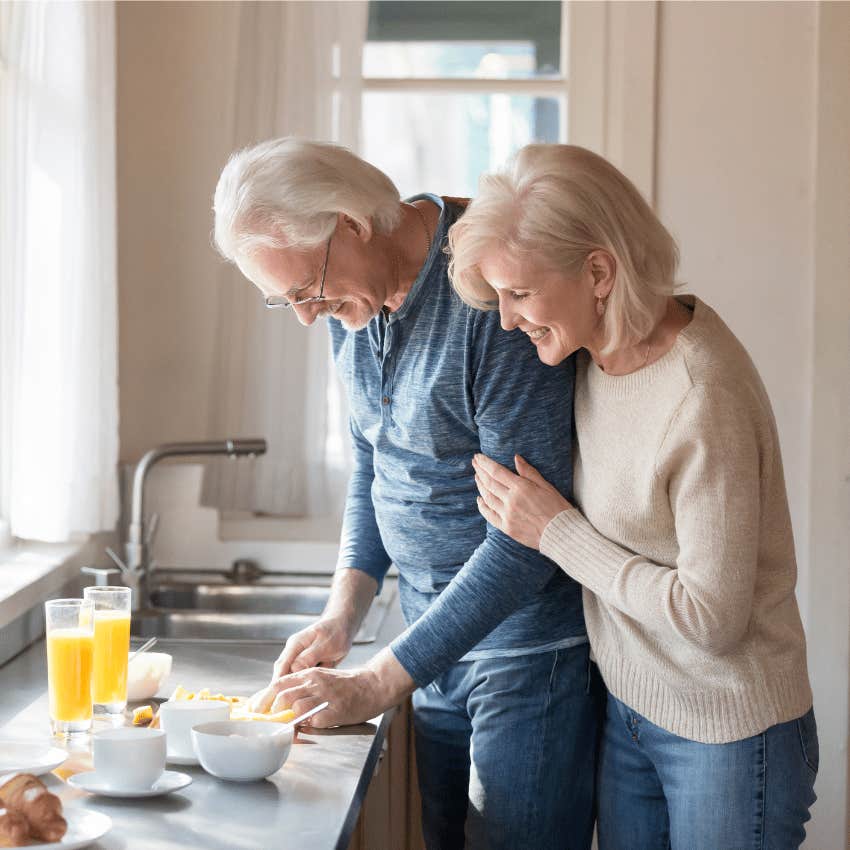 Grandpa making his wife breakfast