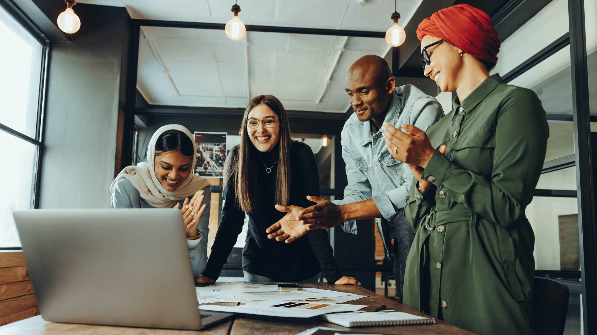 people at job working together