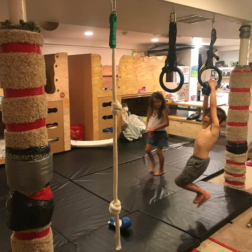 Kids playing in homemade cave