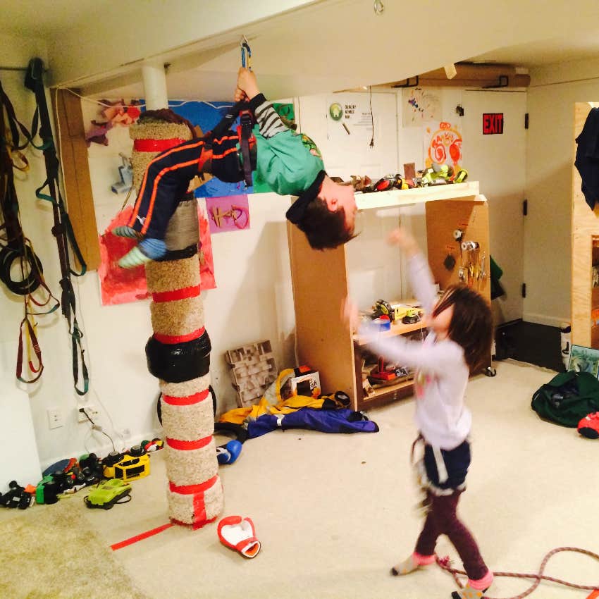 Kids playing rough in homemade cave