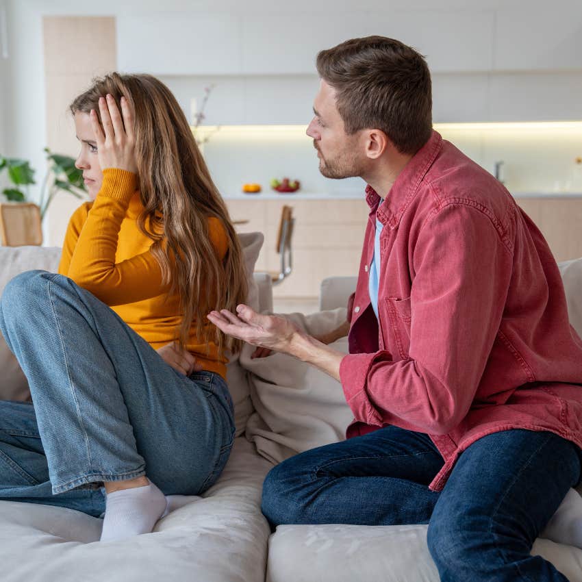 Married couple arguing about mother-in-law's "cruise for two" gift.