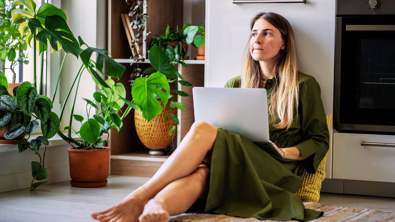 Distracted and anxious woman, remote working from home 