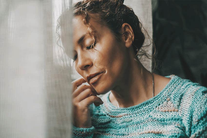 Closeup portrait of sad adult female.