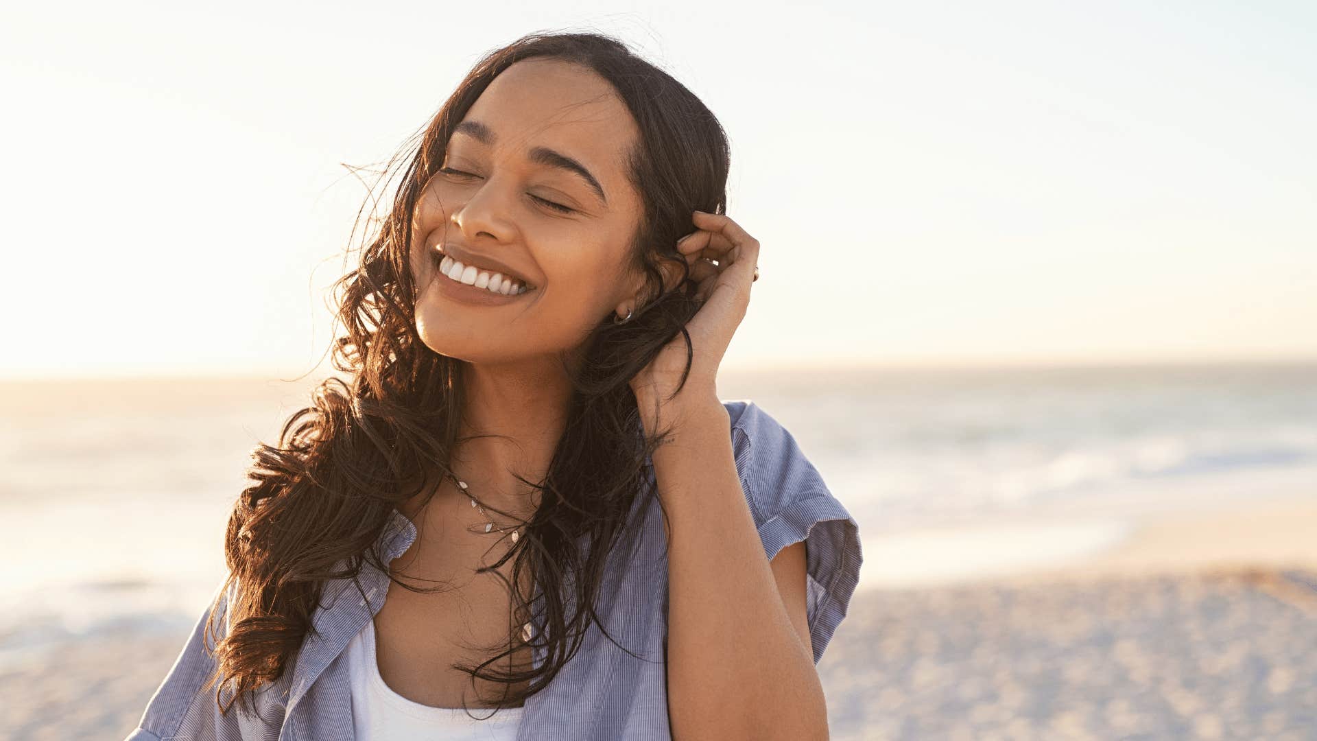 calm woman on beach