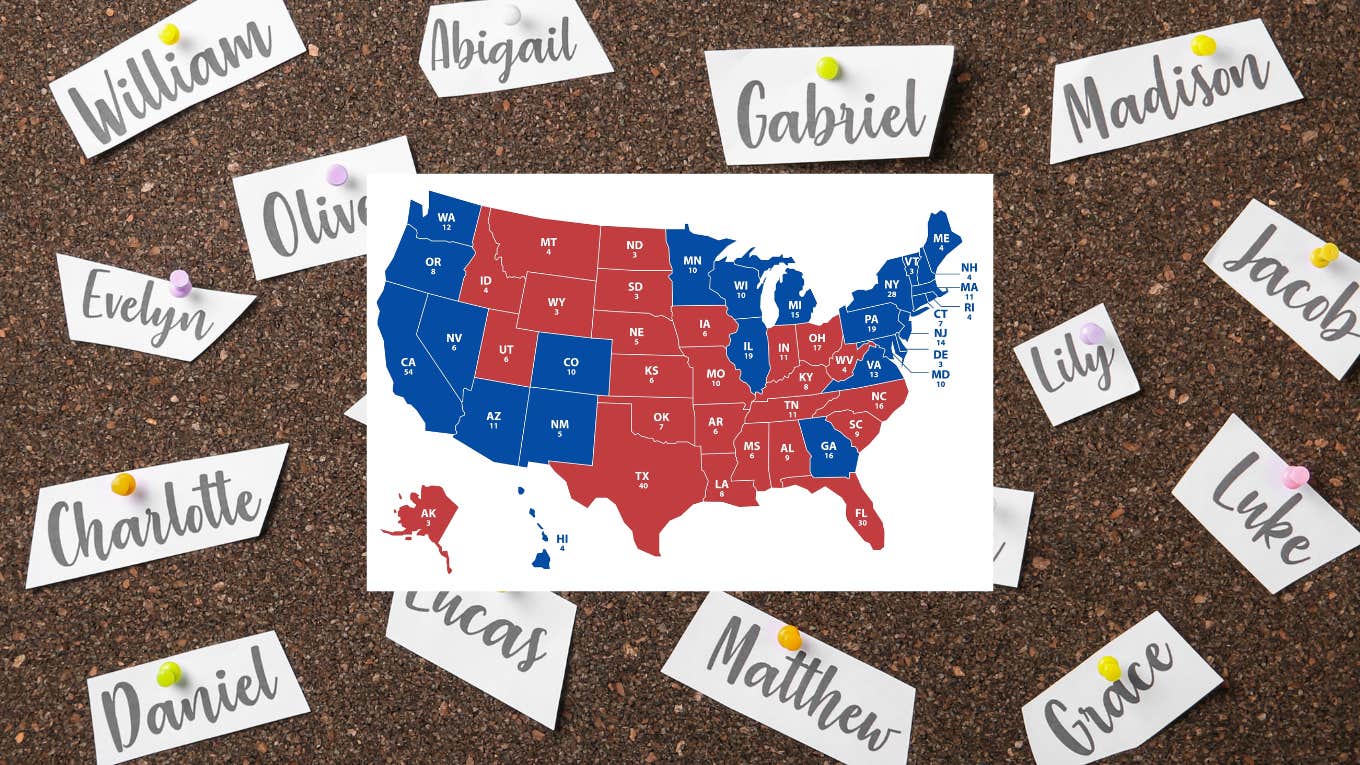 baby names with red state and blue state map