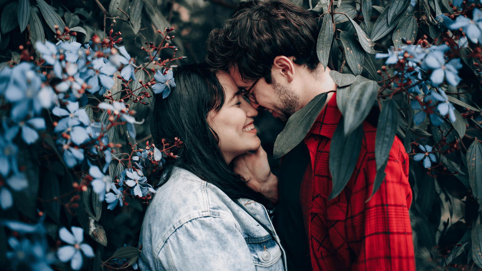 grateful couple embracing