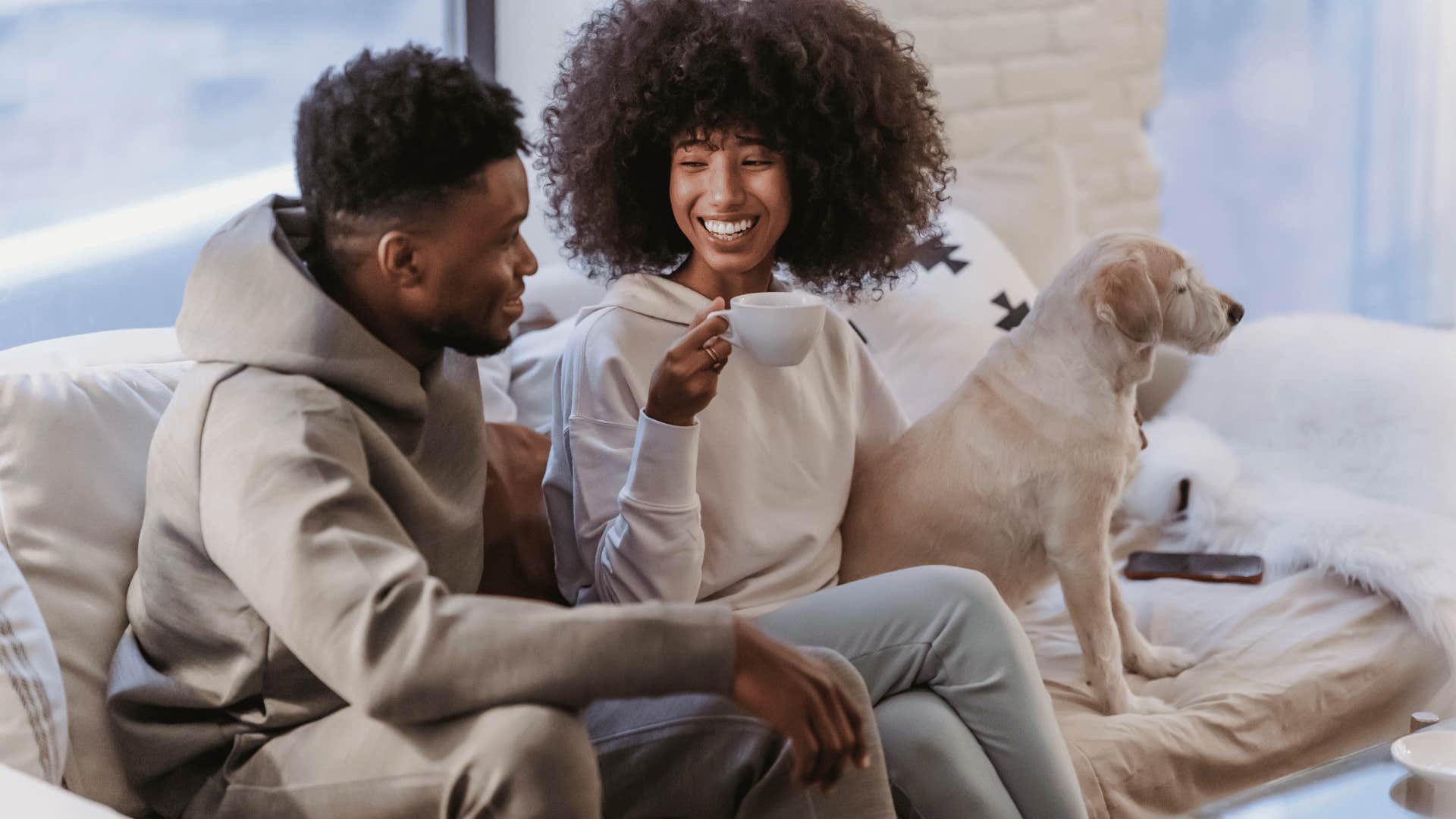 woman talking to man about her day