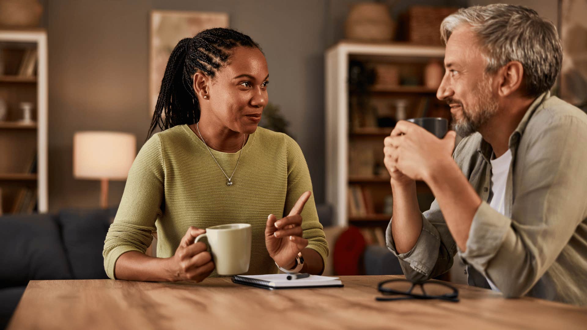 woman talking to man 