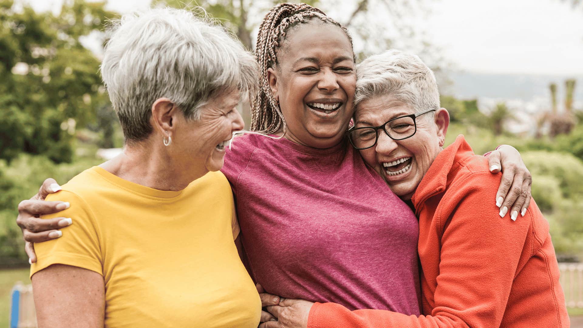 older women hugging