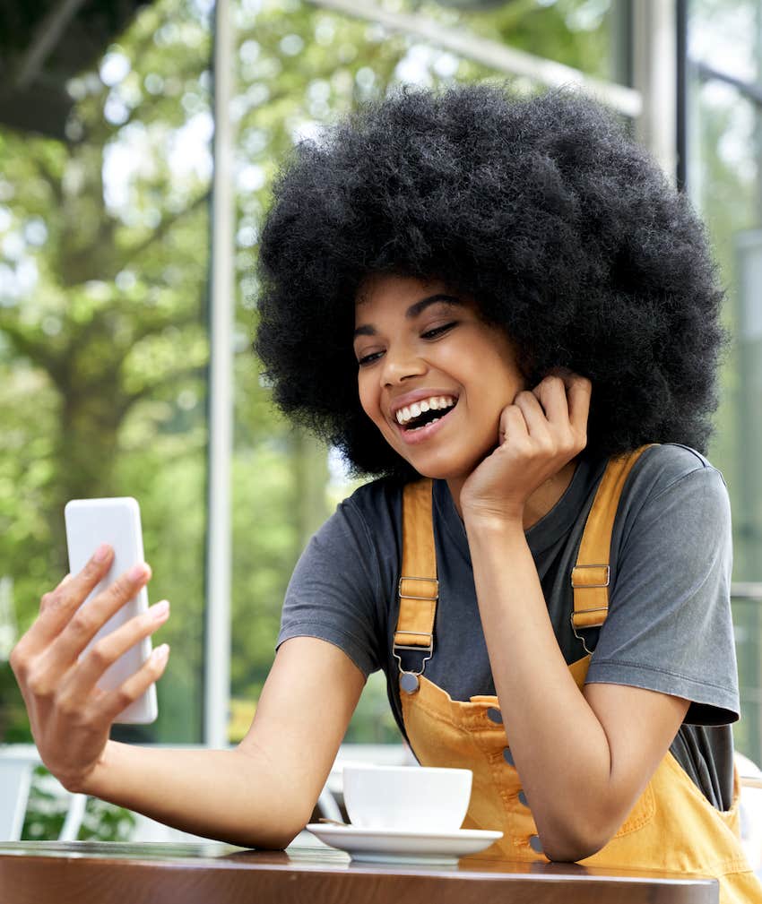 Woman with mobile is on video chat