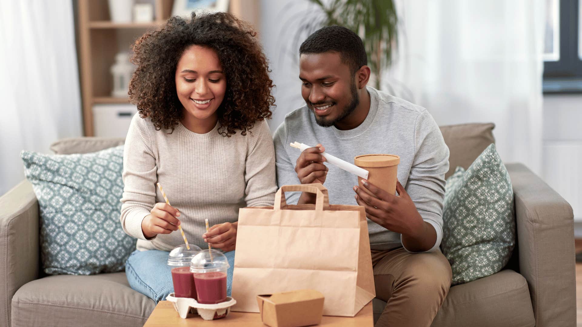 couple living best life and eating take out