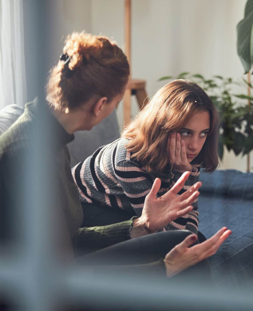 Parent raising teenager talks to annoyed teen who might actually like their parents