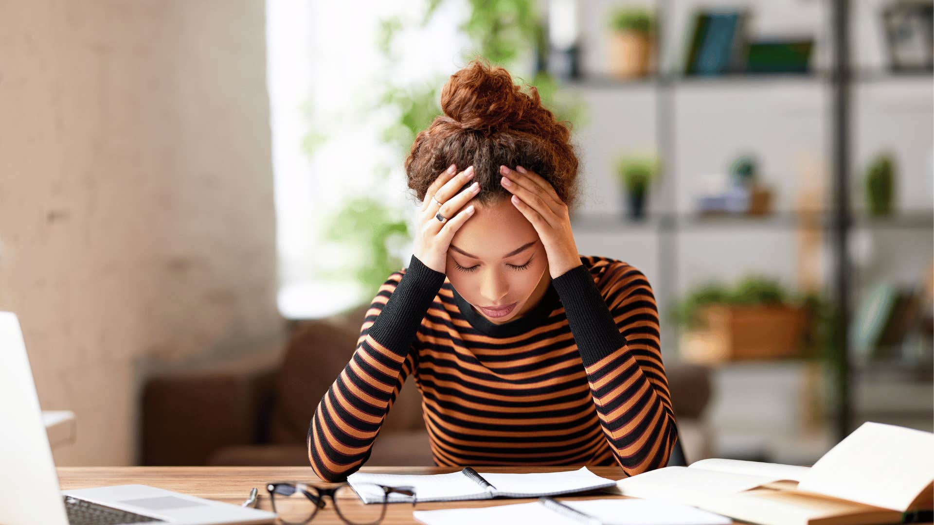 stressed female student studying