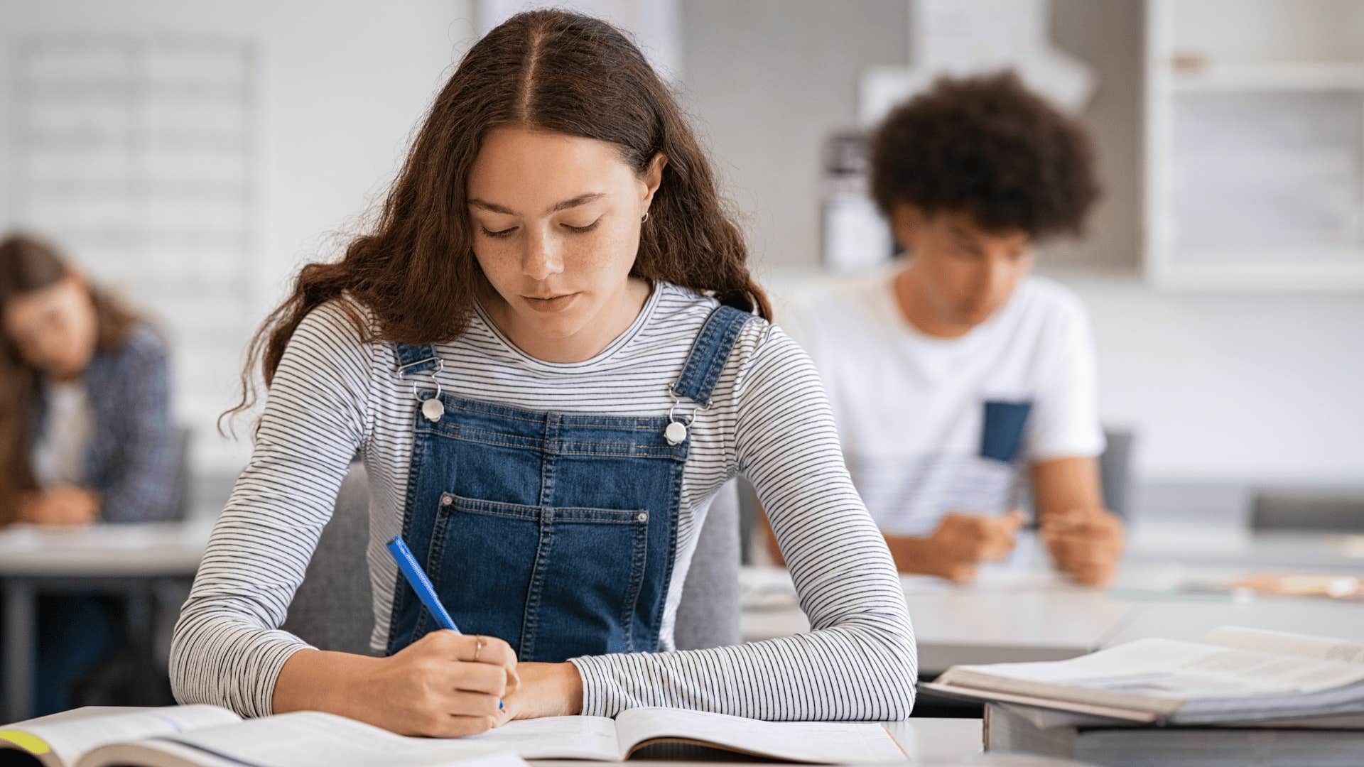 young woman taking a test