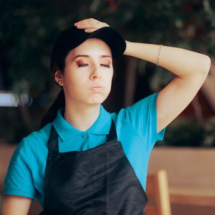 Stressed fast food worker who doesn't make the average American salary