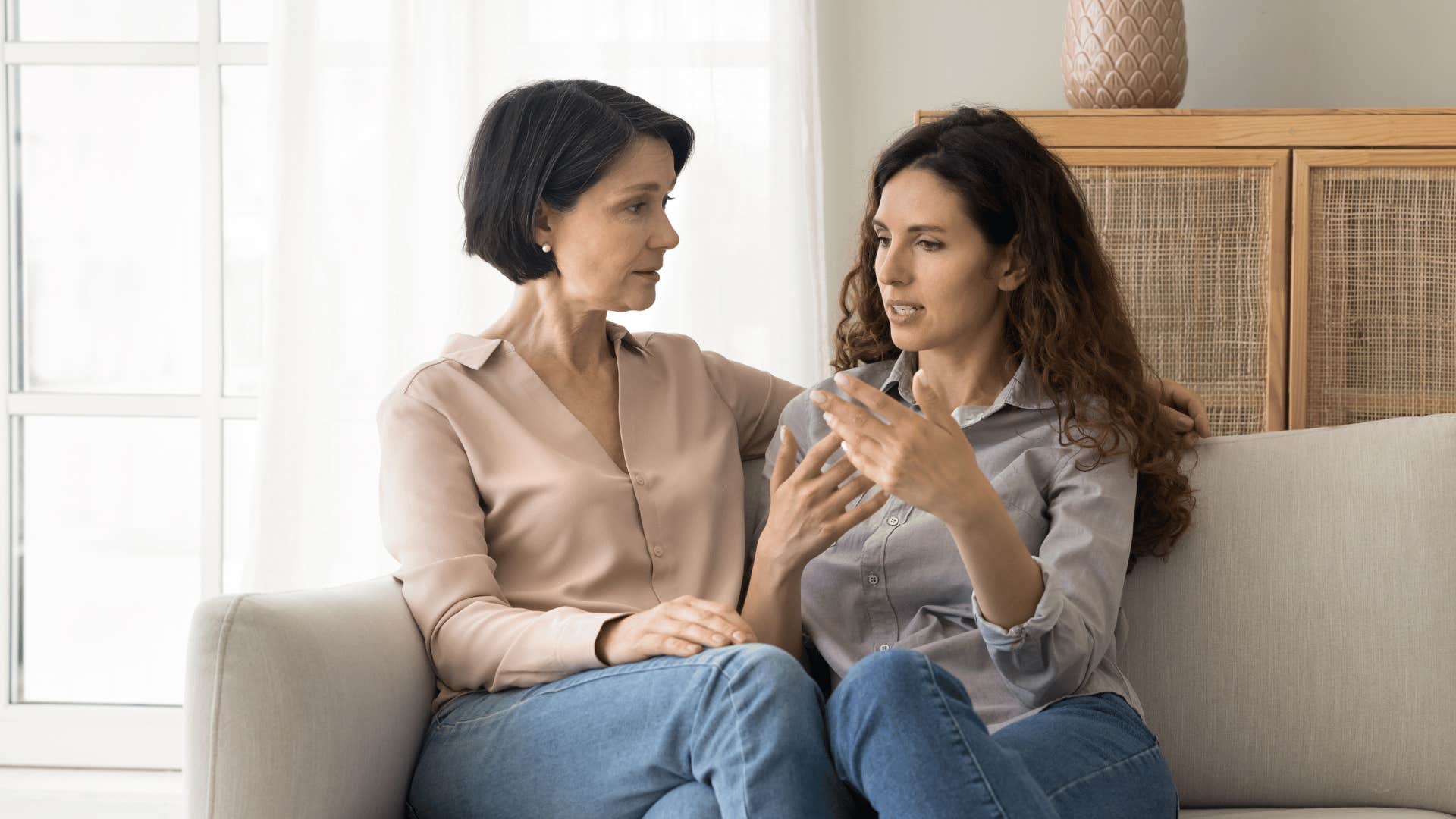 adult daughter talking to mom