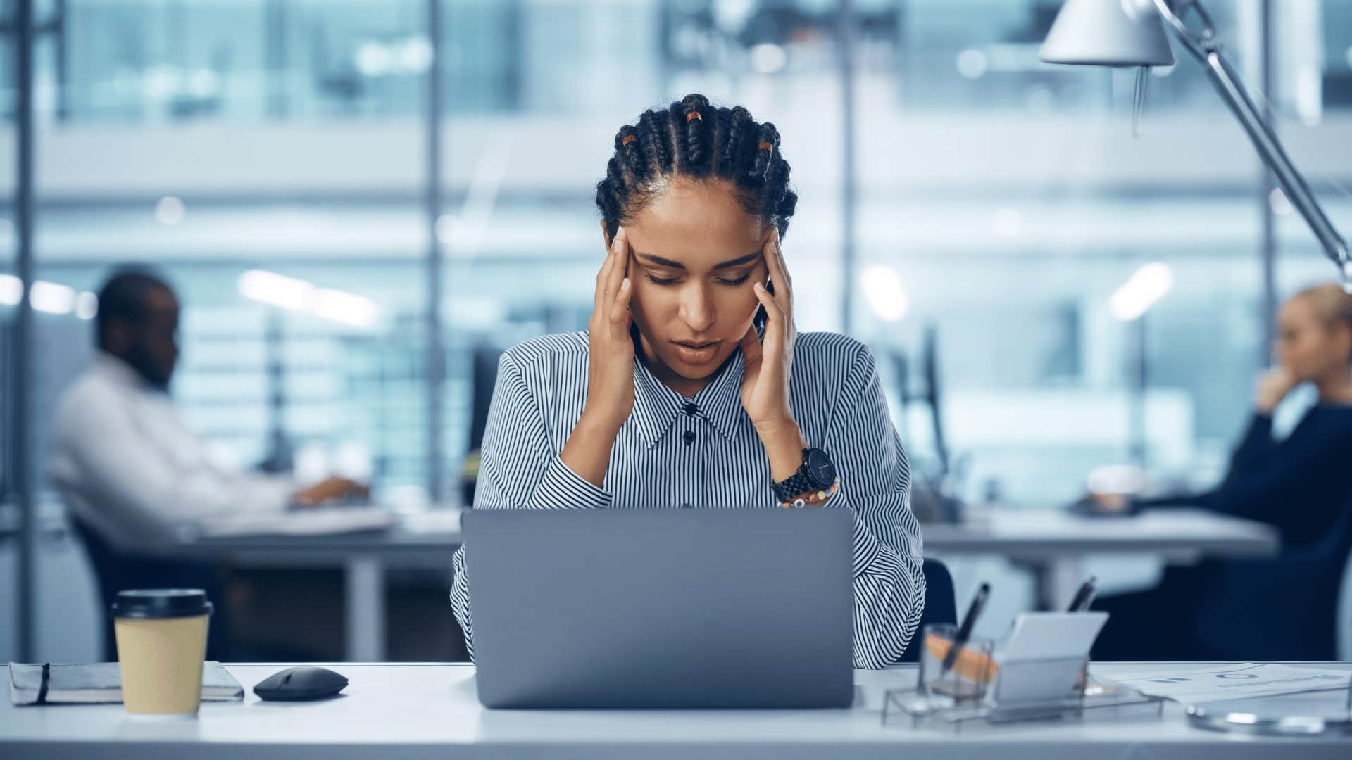 frustrated woman at computer 