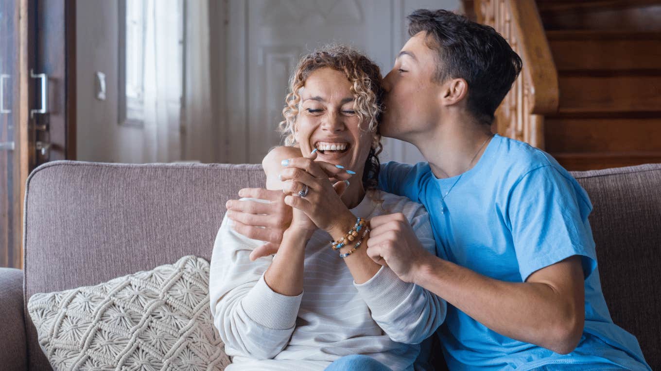 teen boy with mom 