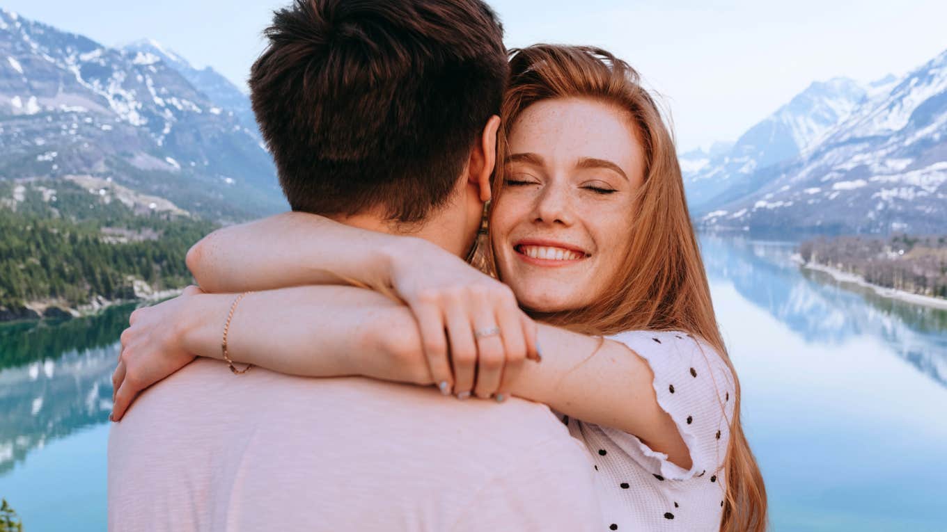 Married couple hugging after saying sweet phrases