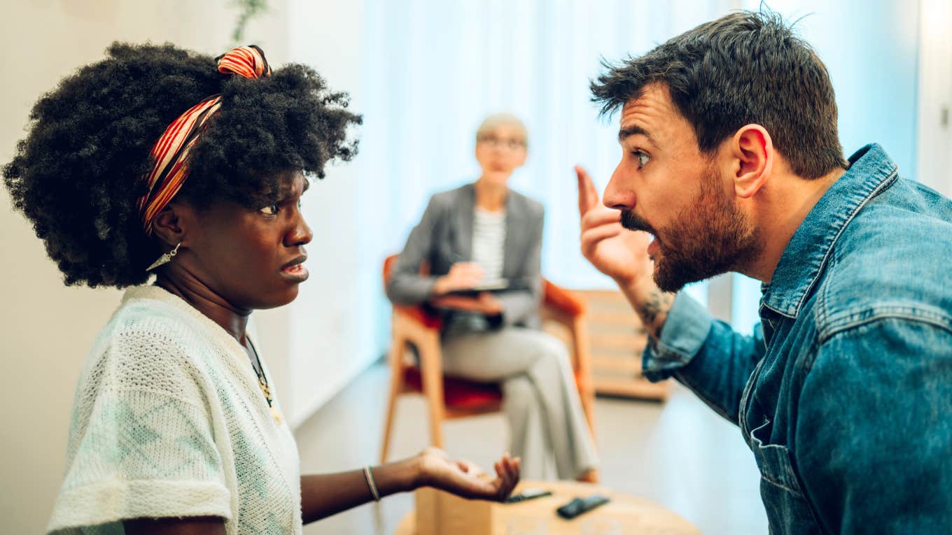 Couple arguing in front of couples therapist