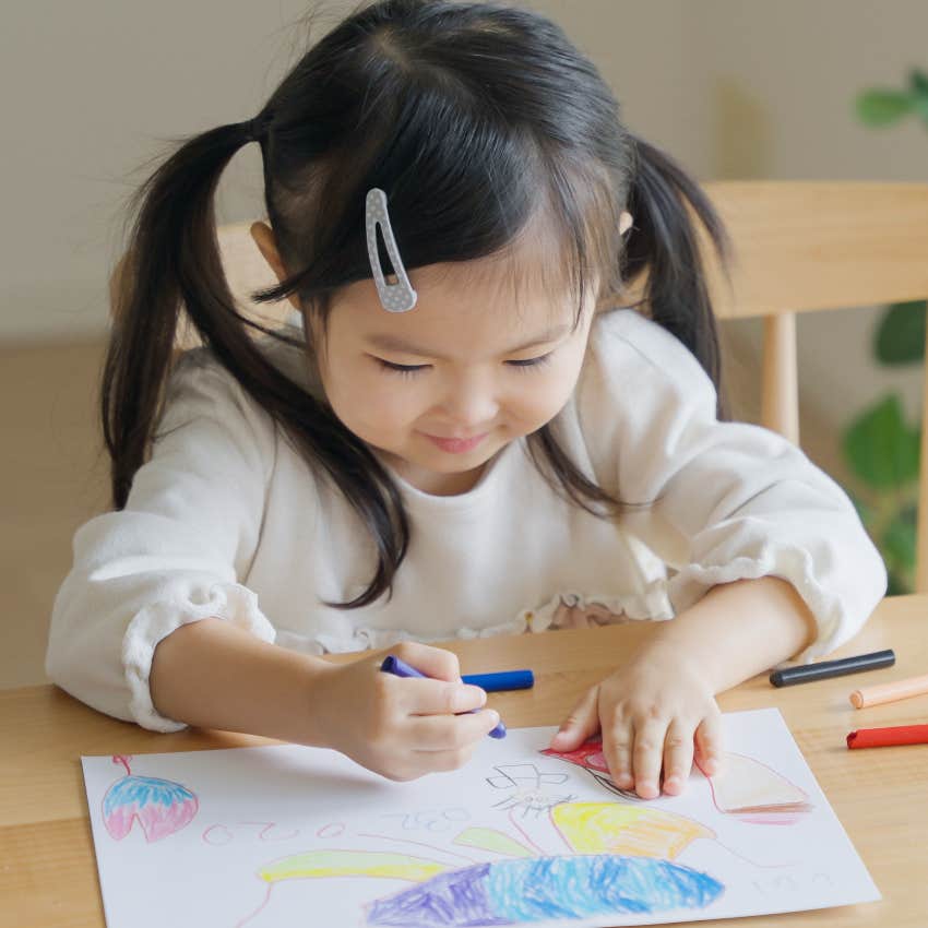 Toddler coloring art project assigned at school