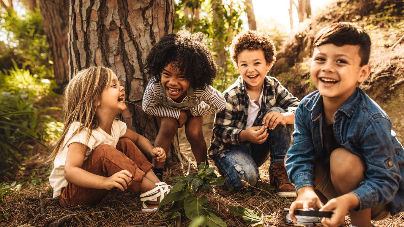 Unschooled kids in nature playing 