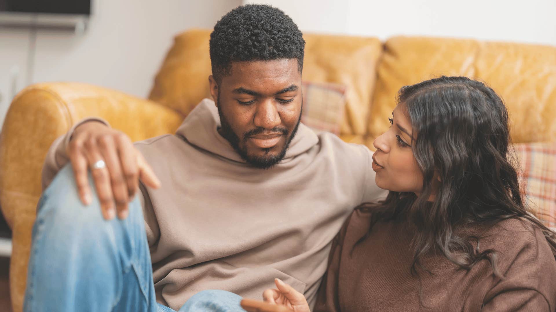 loving couple having deep conversation