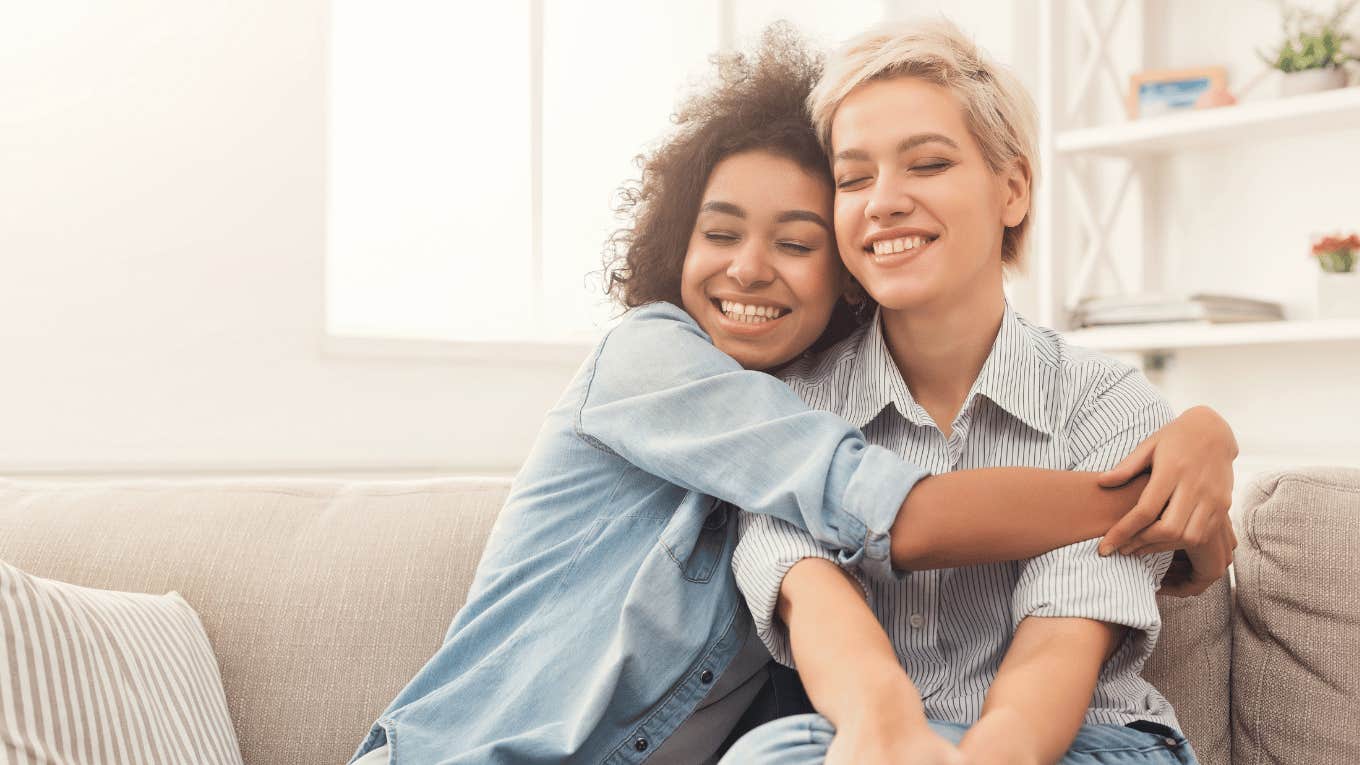 two women hugging