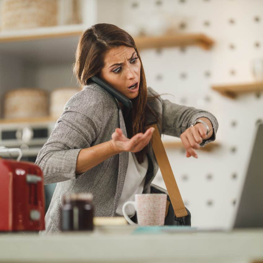 Woman annoyed her coworker is late