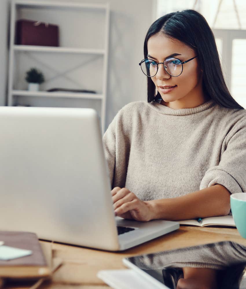 Woman working from home on a laptop