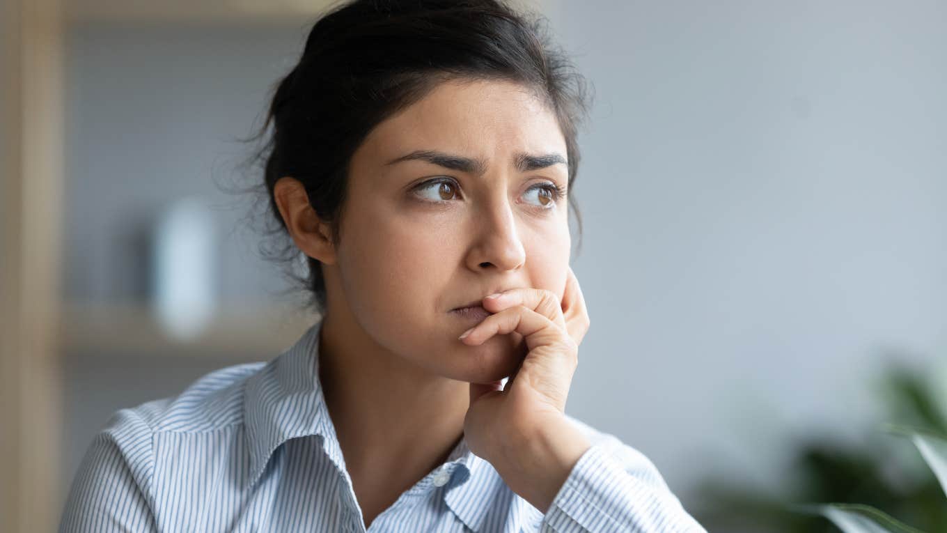 Woman cries after job interview because her boss told her she probably had problems with men