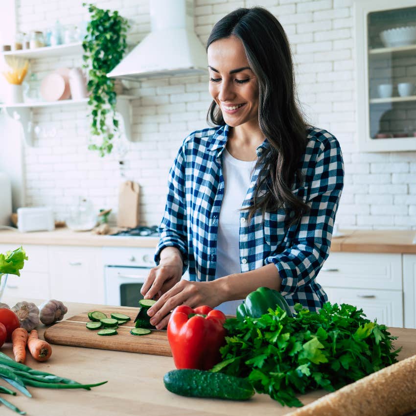 Mom cutting vegetables