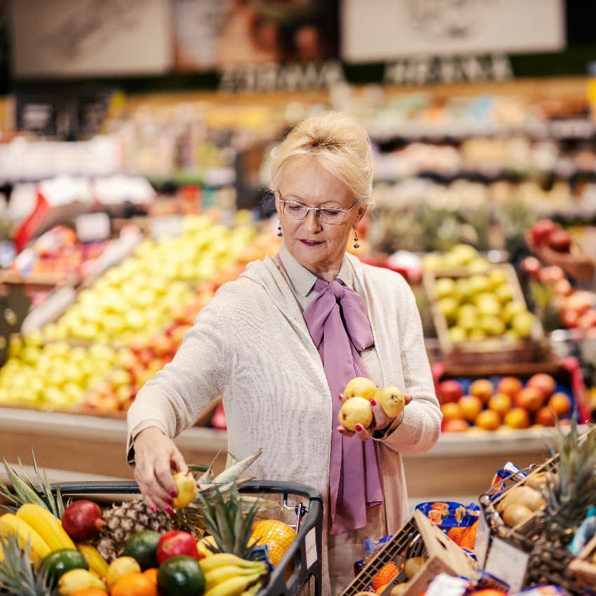 Demanding woman grocery shopping