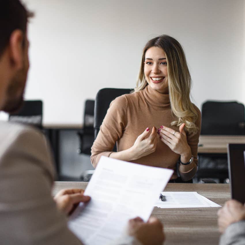 Woman in job interview talking about a time she failed