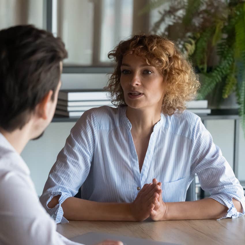 Woman maturely responding to disrespect at work