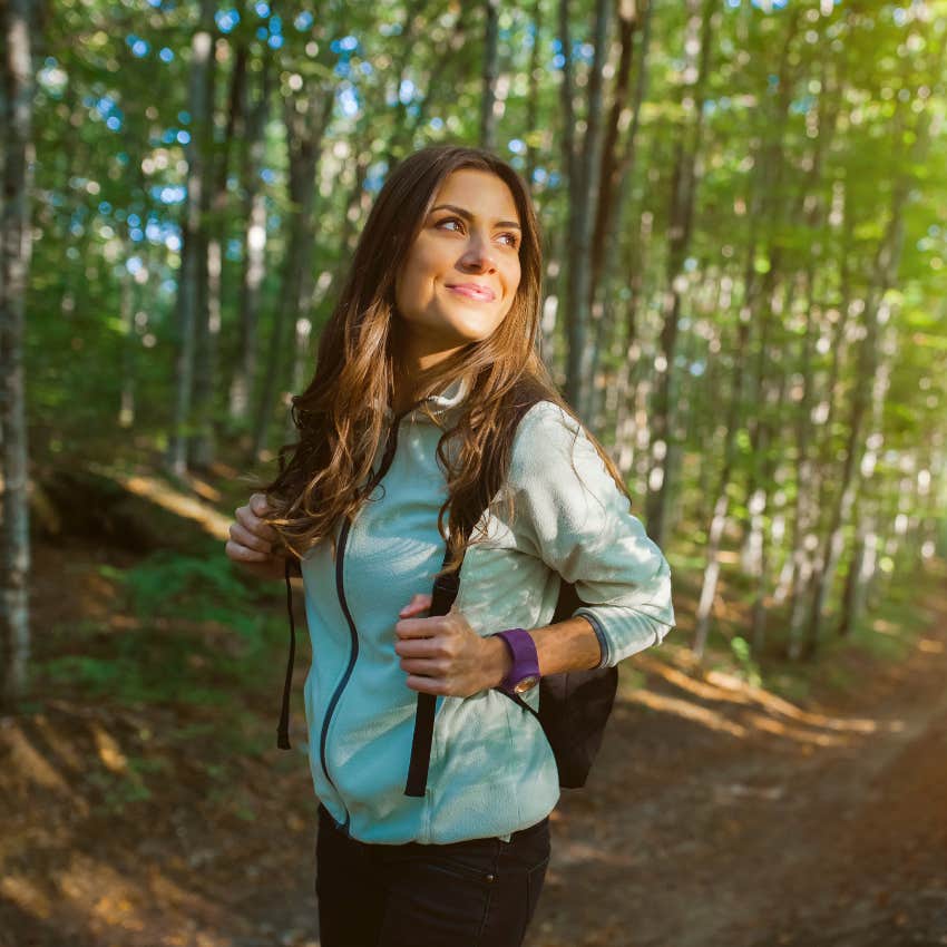 Woman walking outside because she can't focus