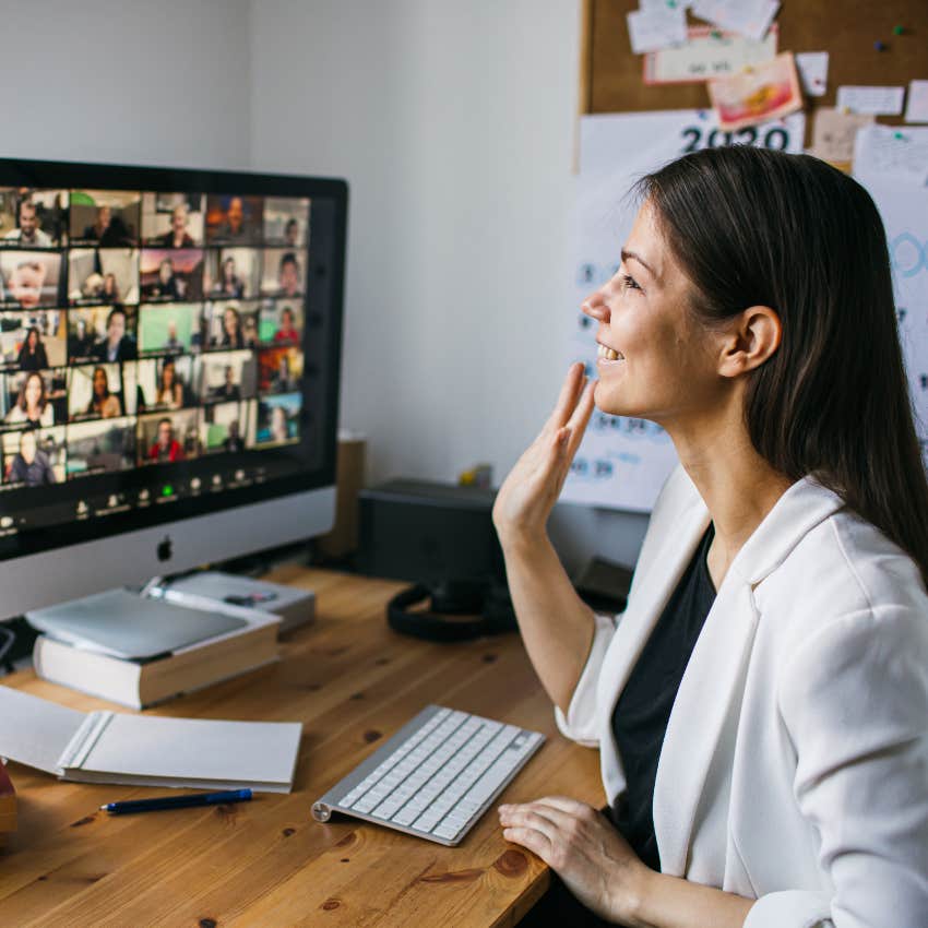 Woman who works from home on a Zoom call