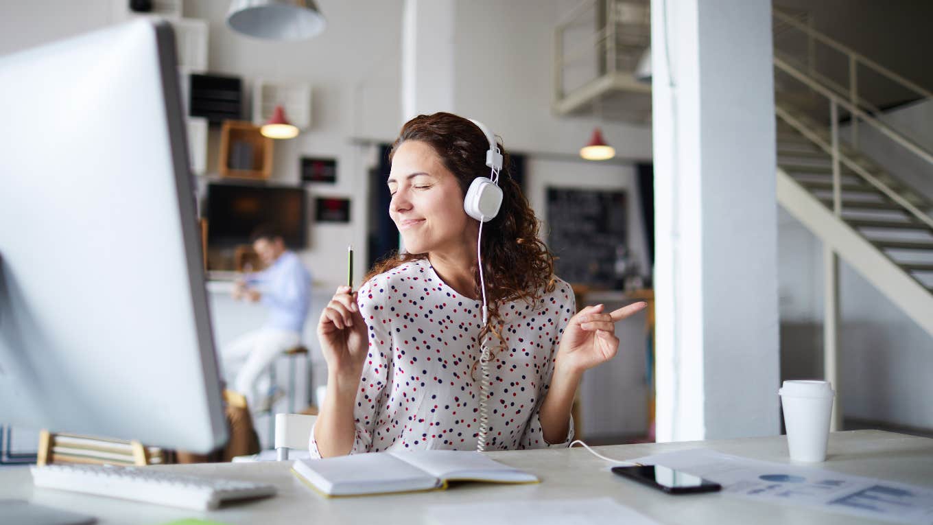 woman working with music on