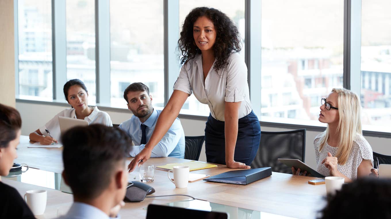 Smartest person in the room at her job talking 