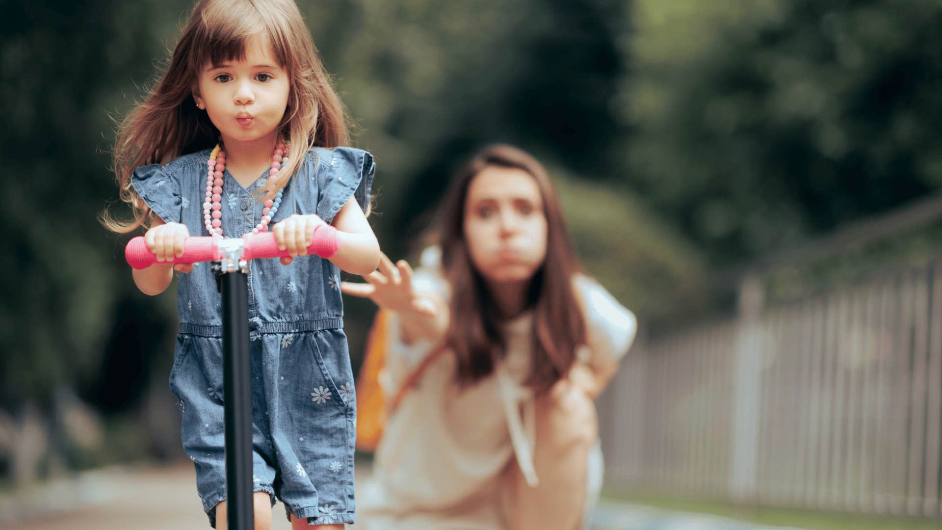 overprotective woman reaching out for young child