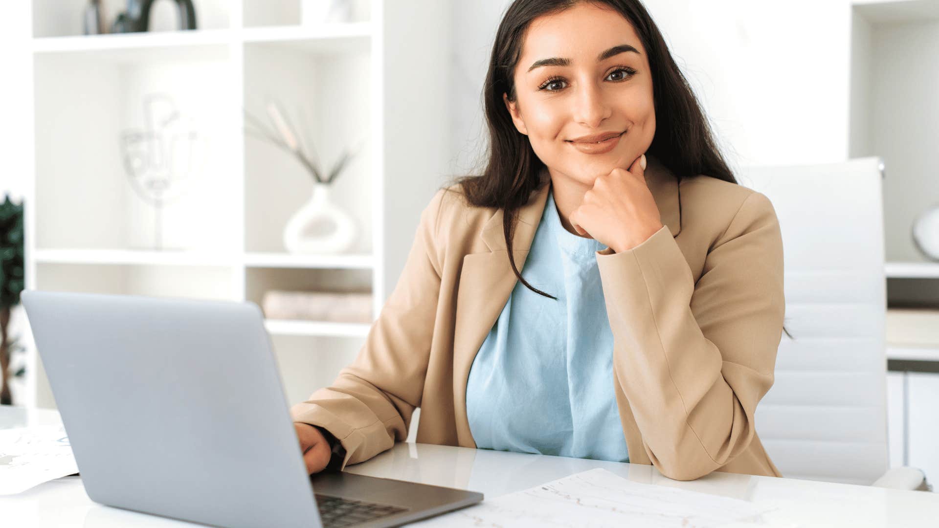 woman smiling directly into camera