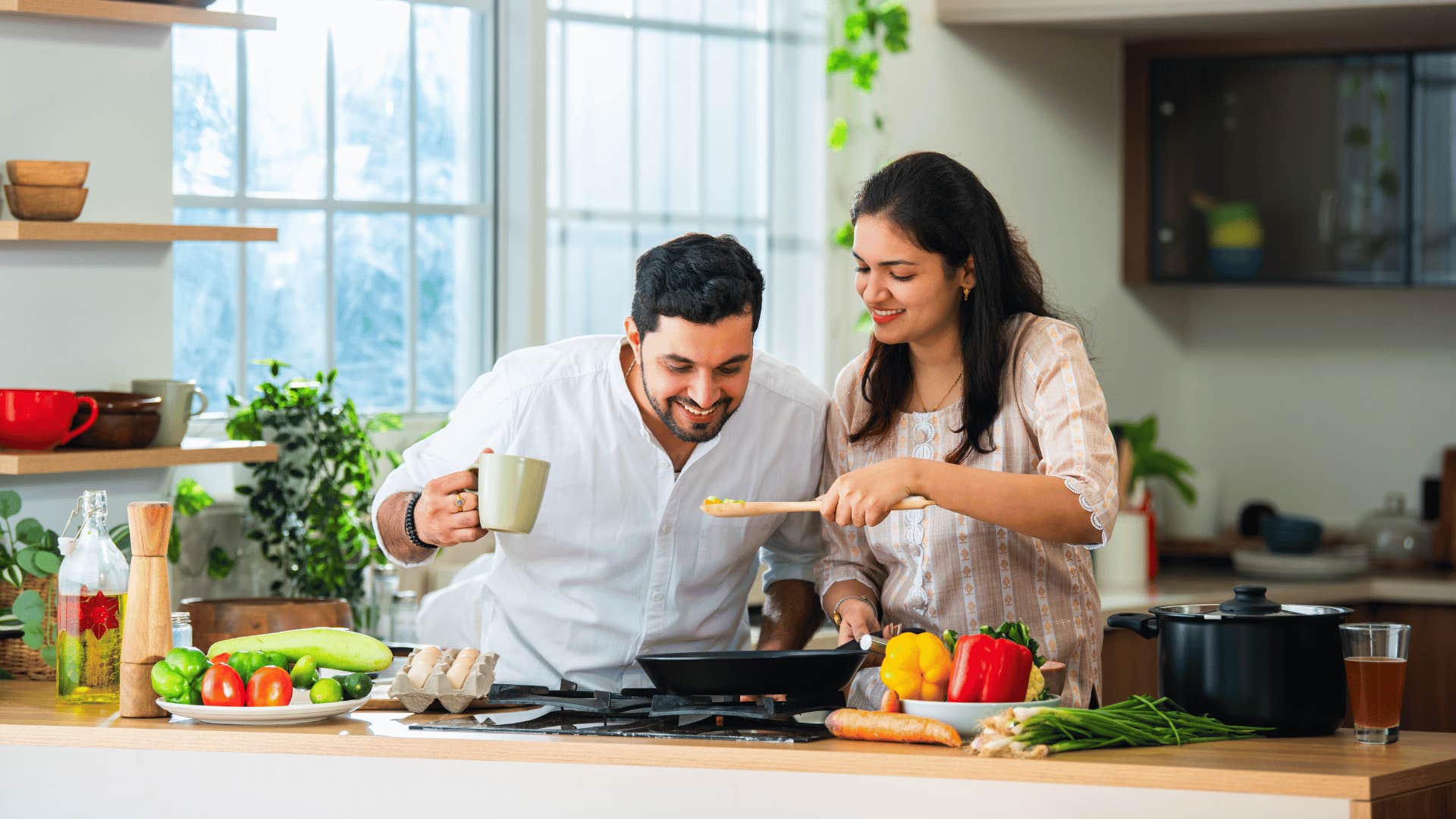 happy couple in the kitchen