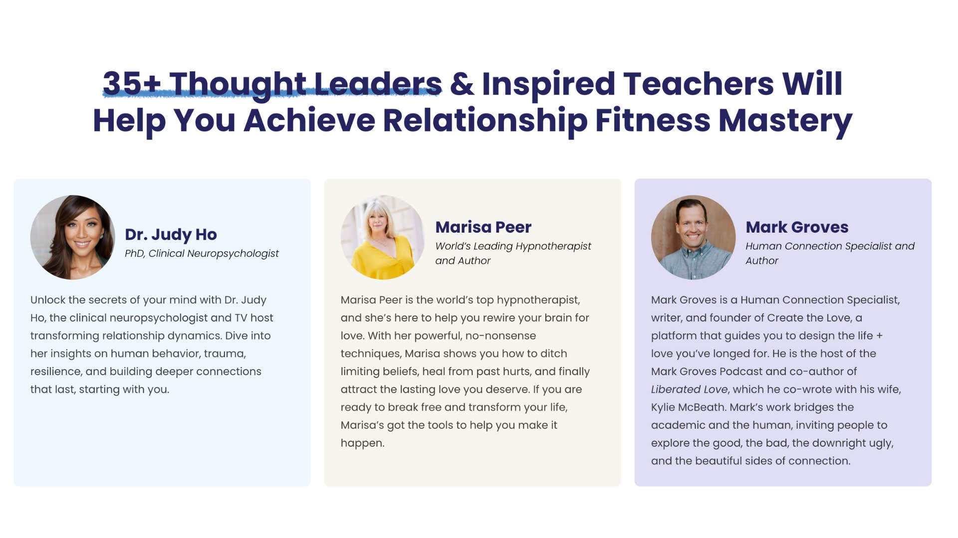 Dr. Judy Ho, Mark Groves and Marissa Peer for Relationship Fitness 